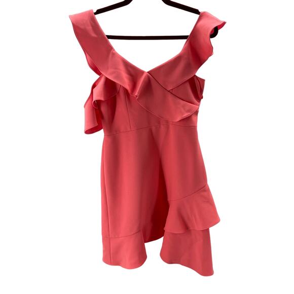 BCBGMAXAZRIA SZ 4 S Coral Ambrosia Malik Asymmetrical Ruffle Mini Dress NWT B84 - Picture 5 of 5